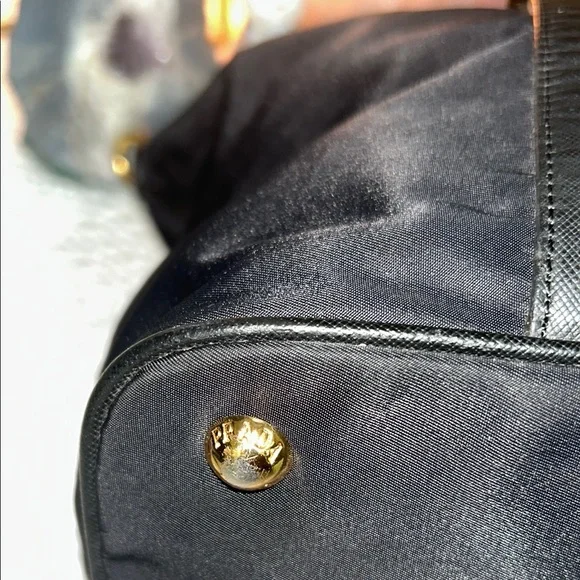 Prada Black Nylon Large Tote Bag with Leather Trim & Strap - Picture 8 of 17